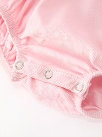 Fall Pink Smocked Baby Girl Bubble Romper Peter Pan Collar Floral Detail