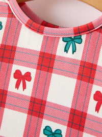 Christmas Candy Cane & Bow Plaid Twirl Dress