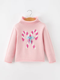 Christmas Candy Cane Bow Knit Sweater