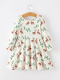 Deer & Pine Tree Holiday Twirl Dress