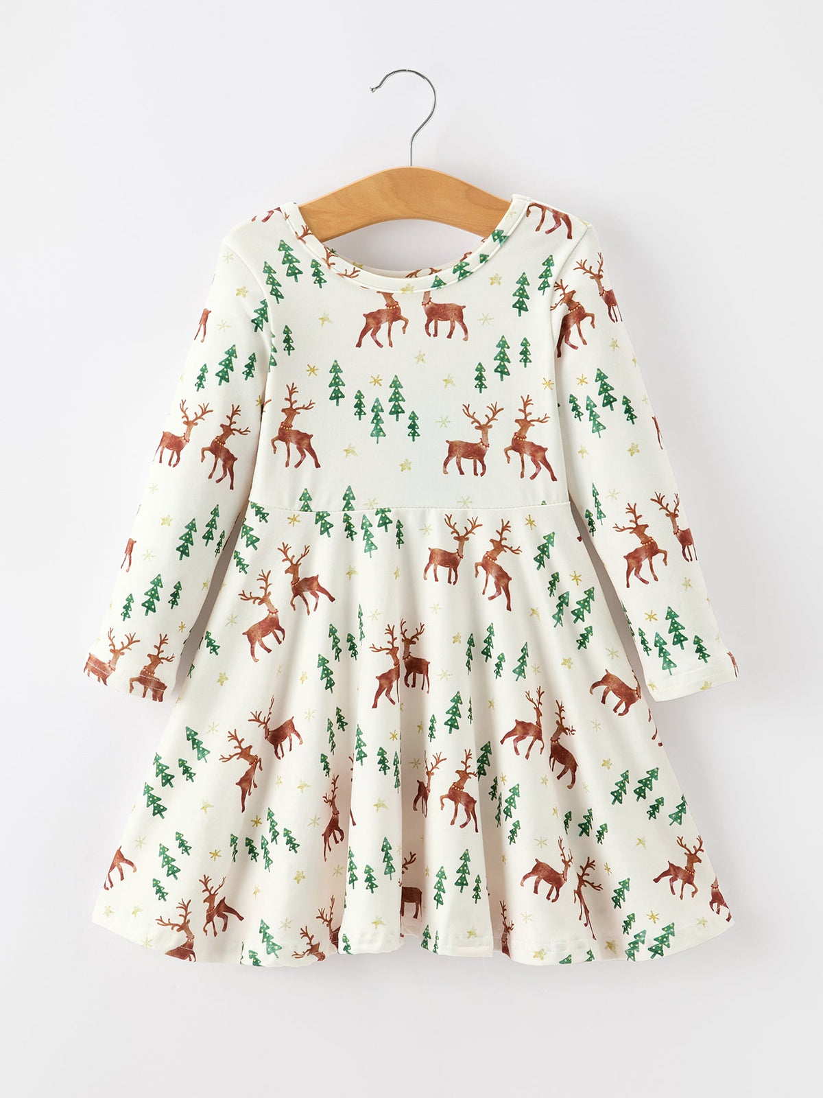 Deer & Pine Tree Holiday Twirl Dress