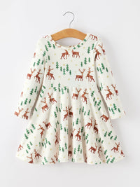 Deer & Pine Tree Holiday Twirl Dress