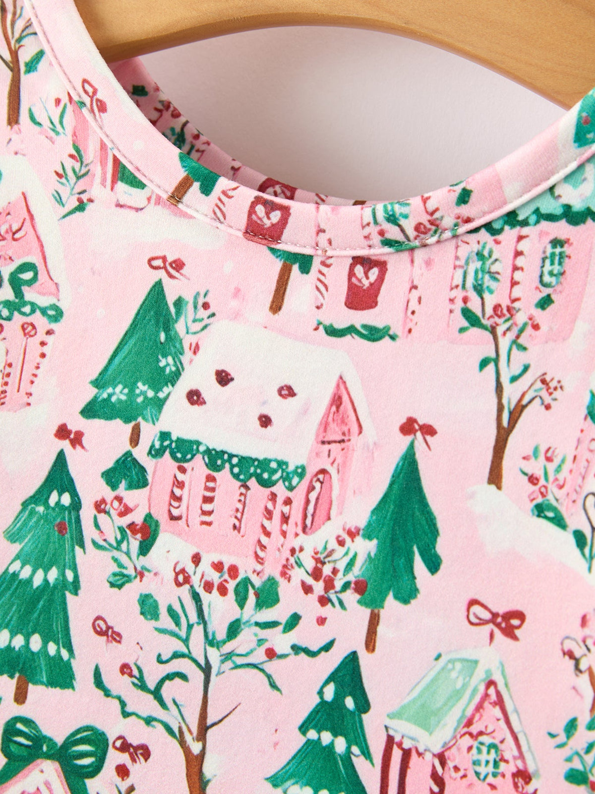 Pink Holiday Village Print Twirl Dress
