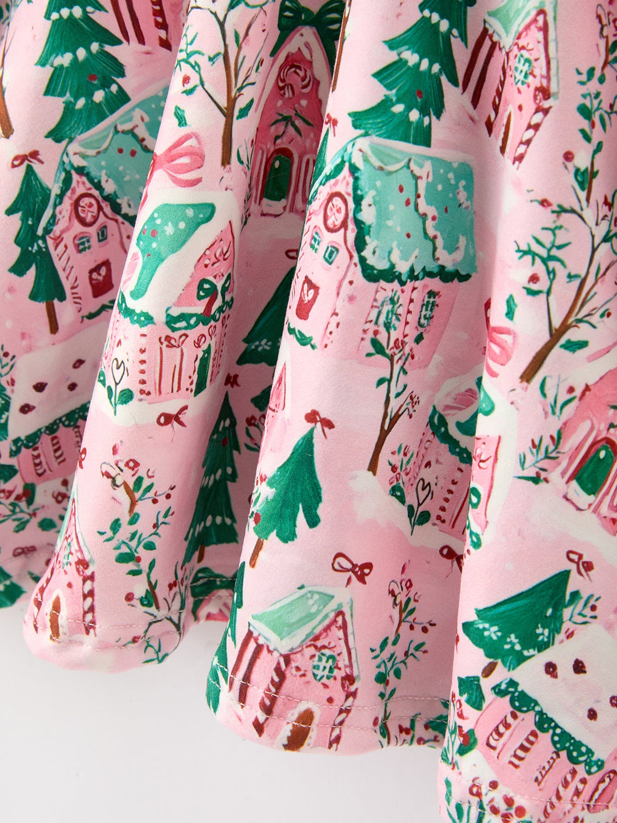 Pink Holiday Village Print Twirl Dress