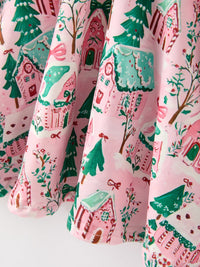Pink Holiday Village Print Twirl Dress