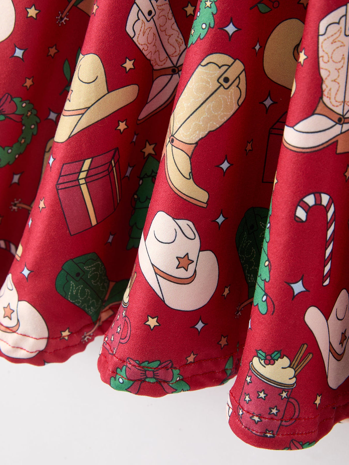 Christmas Wreaths Twirl Long Sleeve Festive Dress