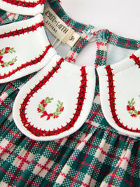 Christmas Plaid Wreath Embroidery Bubble Romper