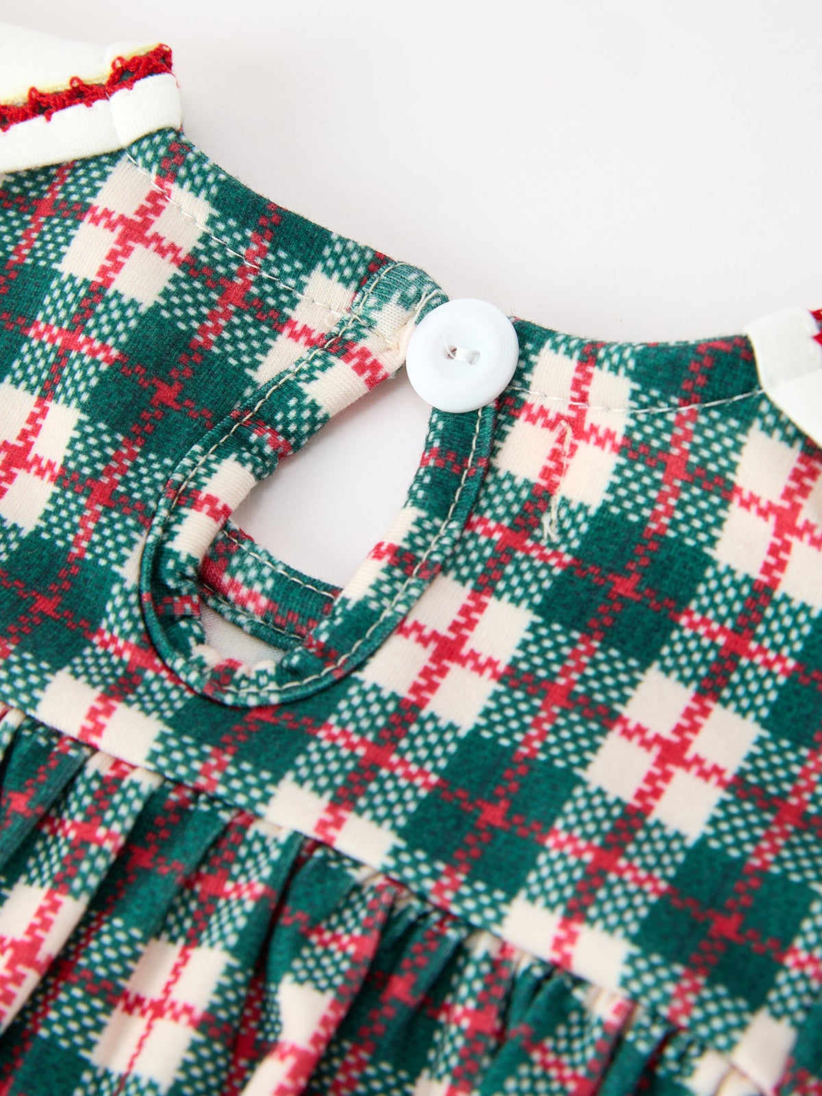 Christmas Plaid Wreath Embroidery Bubble Romper