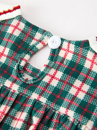 Christmas Plaid Wreath Embroidery Bubble Romper
