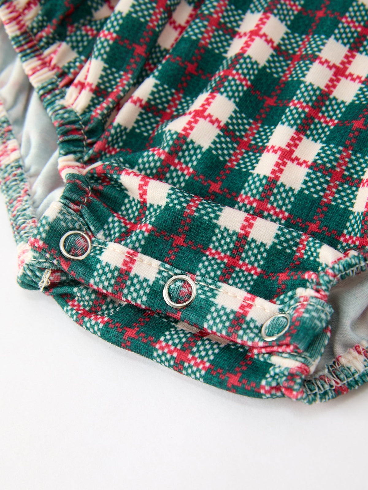 Christmas Plaid Wreath Embroidery Bubble Romper