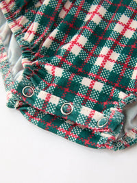 Christmas Plaid Wreath Embroidery Bubble Romper