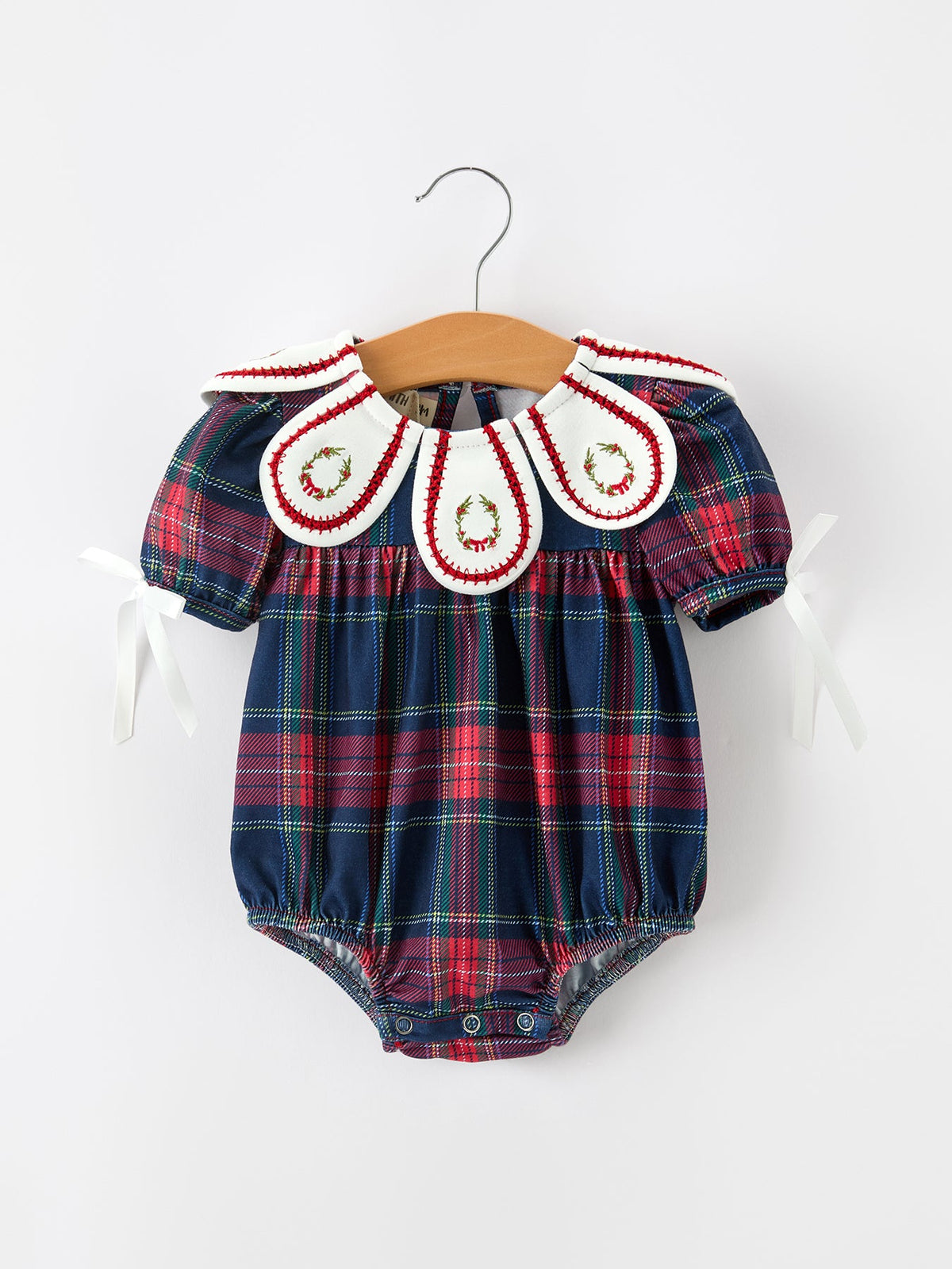 Christmas Plaid Wreath Baby Girl Bubble Romper