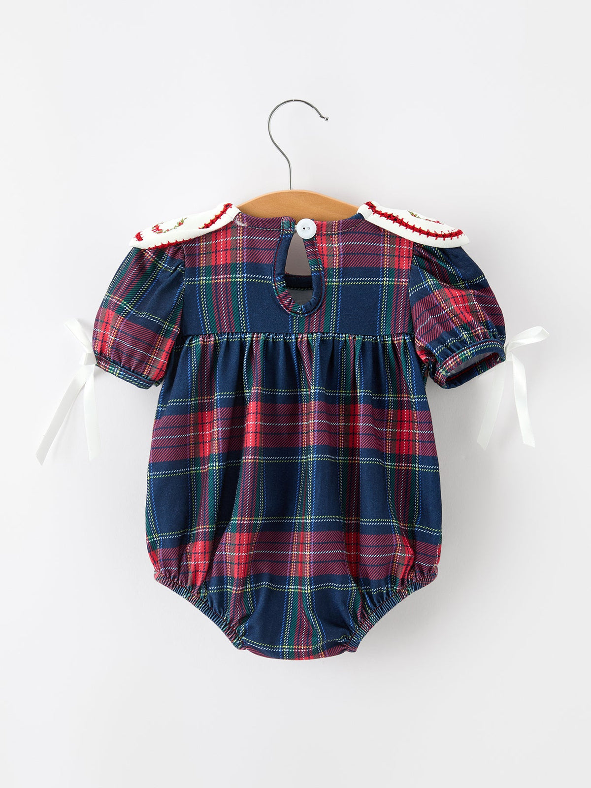 Christmas Plaid Wreath Baby Girl Bubble Romper