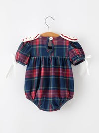 Christmas Plaid Wreath Baby Girl Bubble Romper