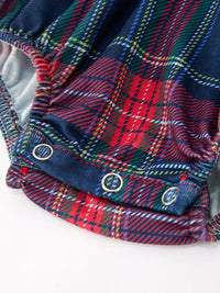 Christmas Plaid Wreath Baby Girl Bubble Romper
