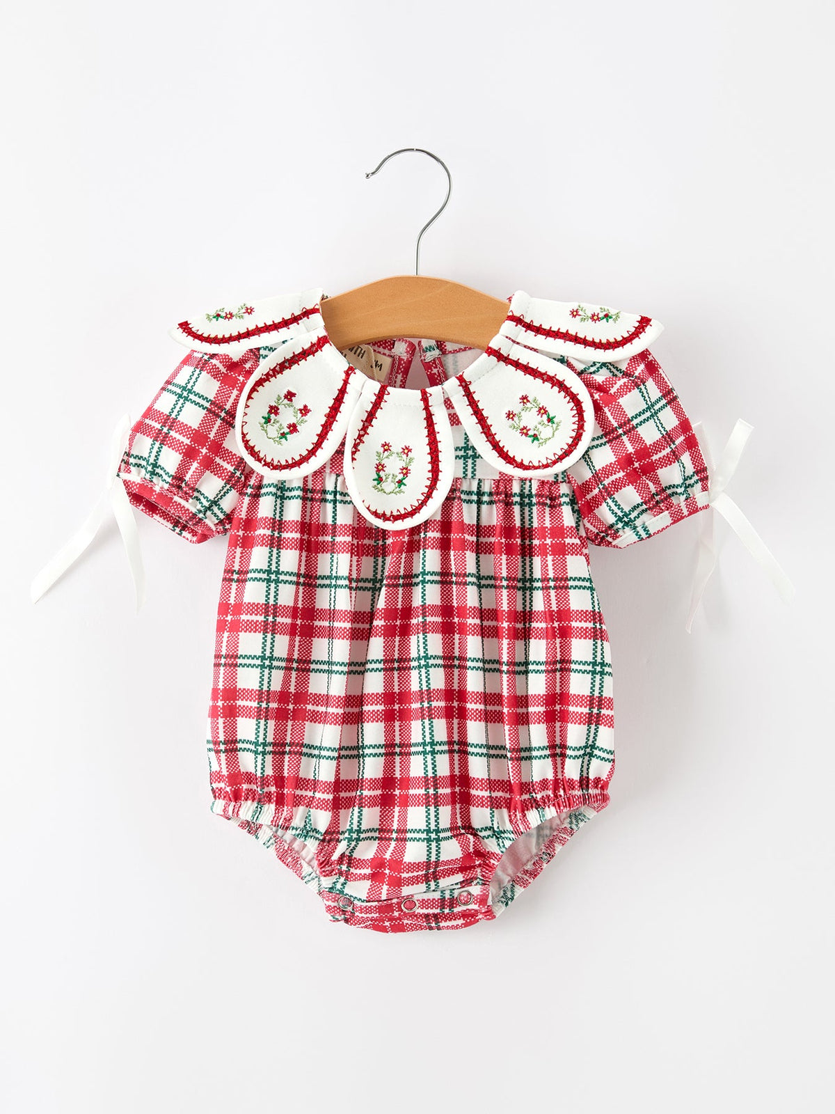 Christmas Plaid Wreath Baby Girl Bubble Romper
