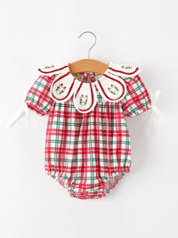 Christmas Plaid Wreath Baby Girl Bubble Romper