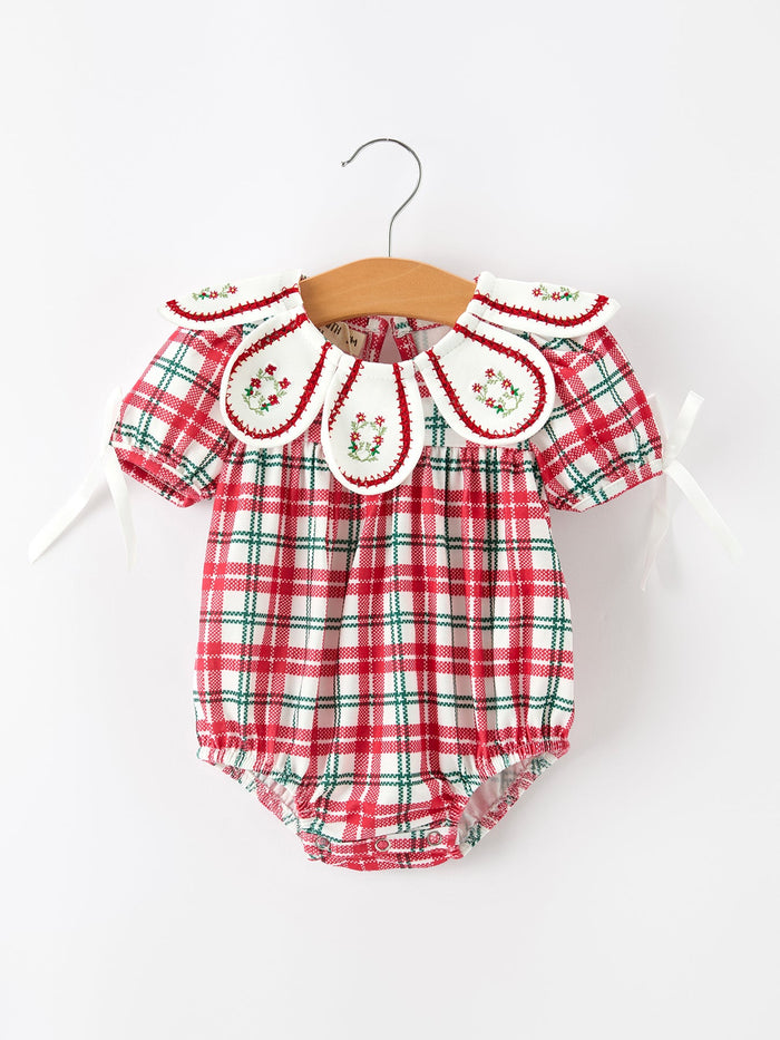 Christmas Plaid Wreath Baby Girl Bubble Romper