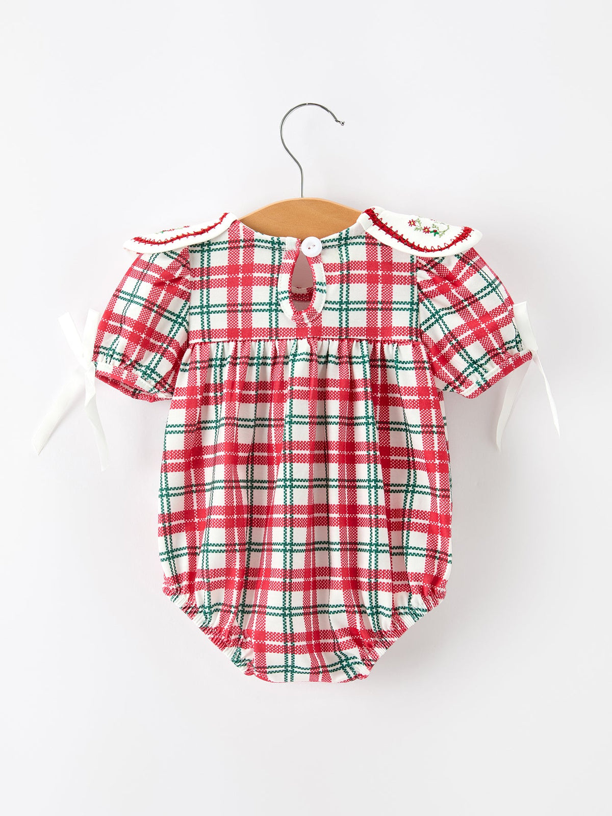 Christmas Plaid Wreath Baby Girl Bubble Romper