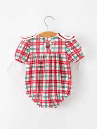 Christmas Plaid Wreath Baby Girl Bubble Romper