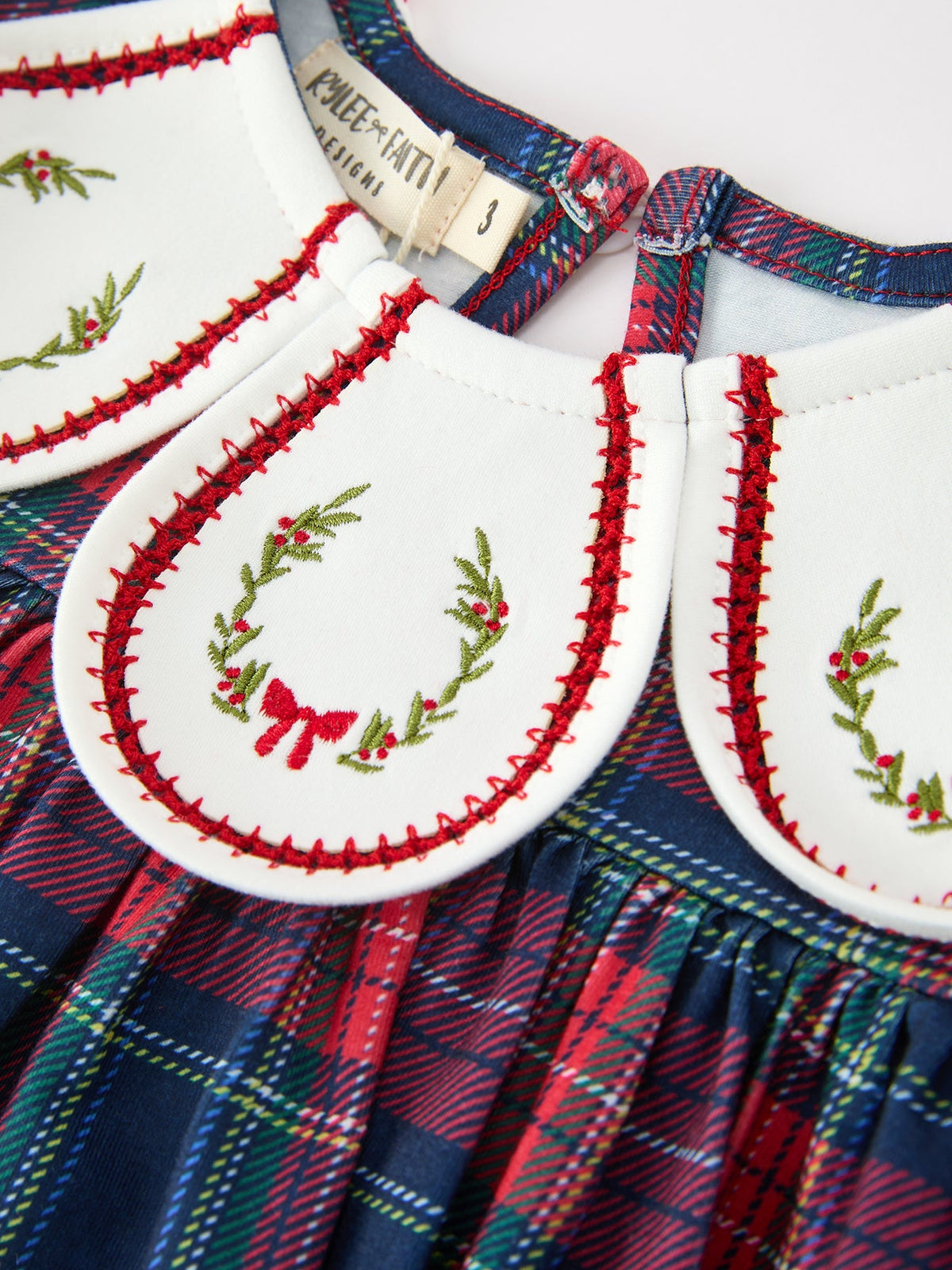 Christmas Plaid Wreath Embroidered Girl Dress