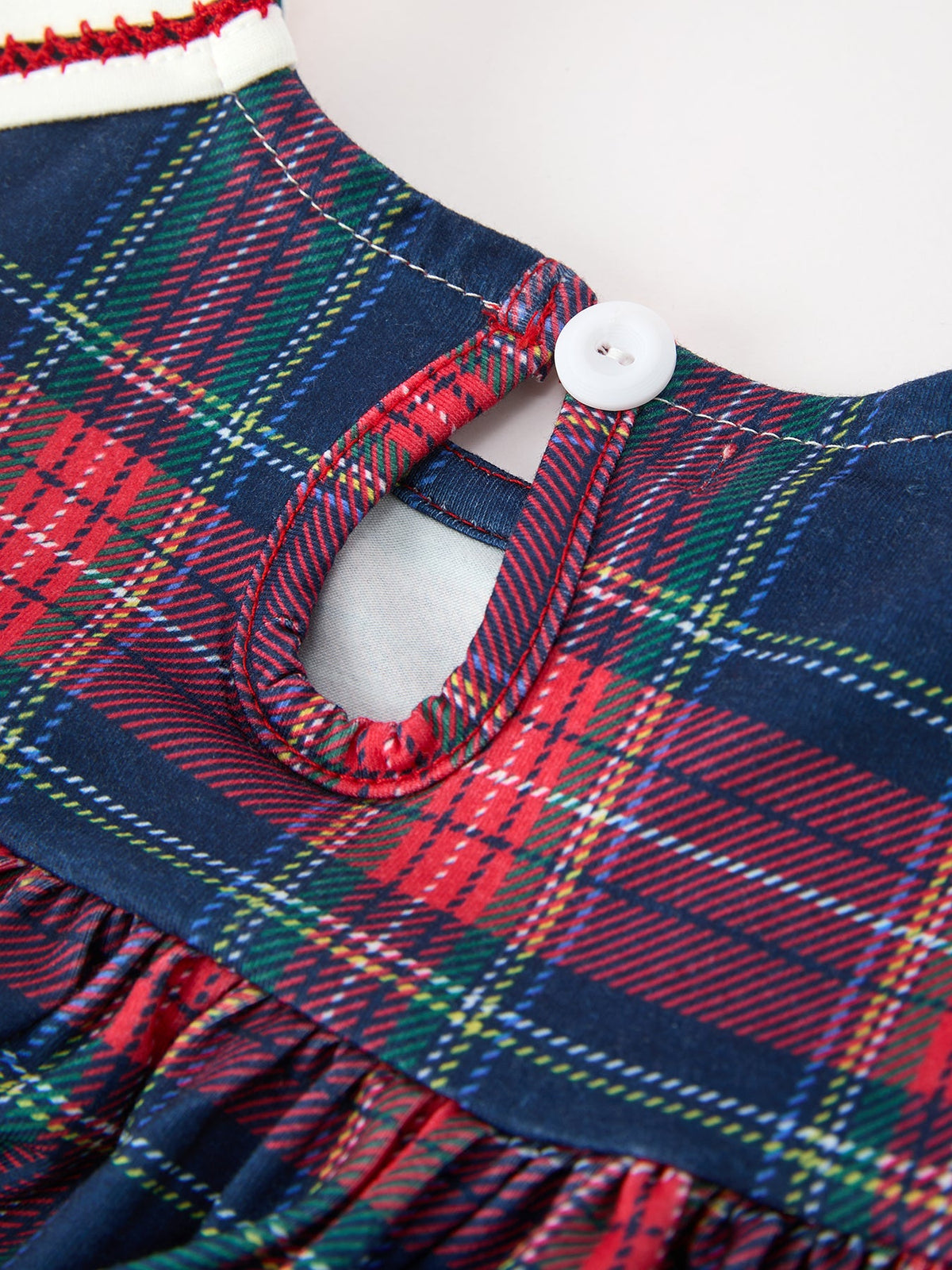 Christmas Plaid Wreath Embroidered Girl Dress