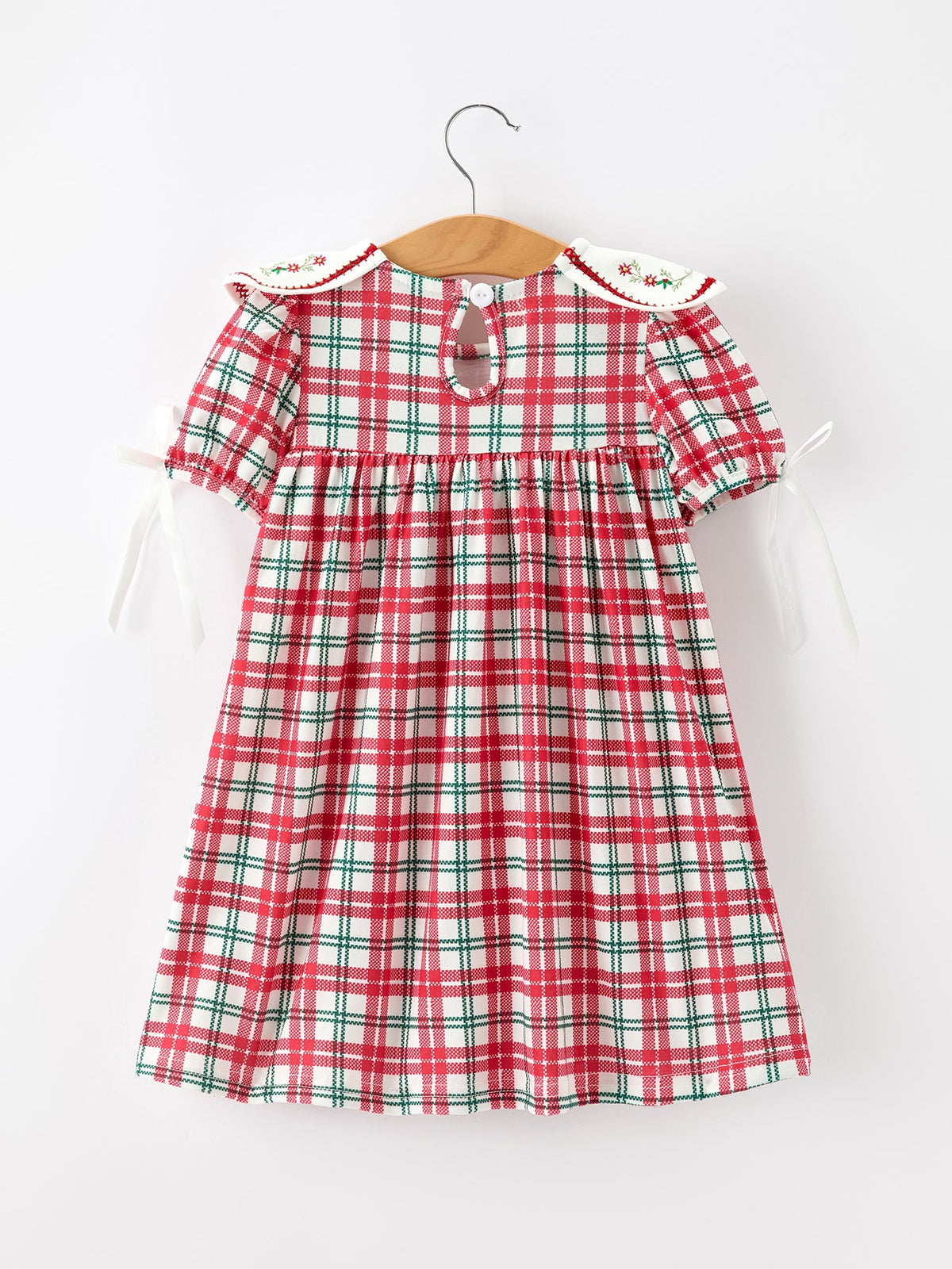 Christmas Plaid Wreath Embroidered Girl Dress