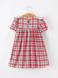 Christmas Plaid Wreath Embroidered Girl Dress