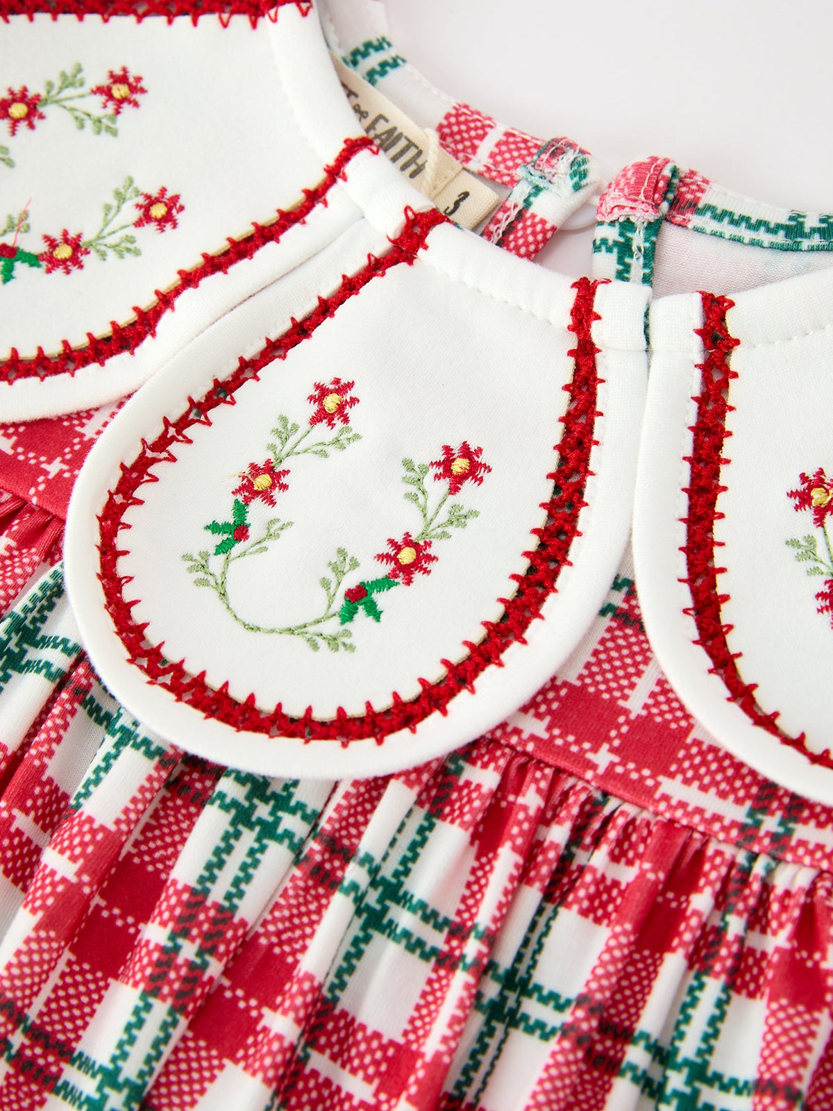 Christmas Plaid Wreath Embroidered Girl Dress
