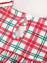 Christmas Plaid Wreath Embroidered Girl Dress