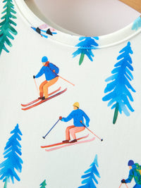 Winter Ski & Pine Tree Print Twirl Dress