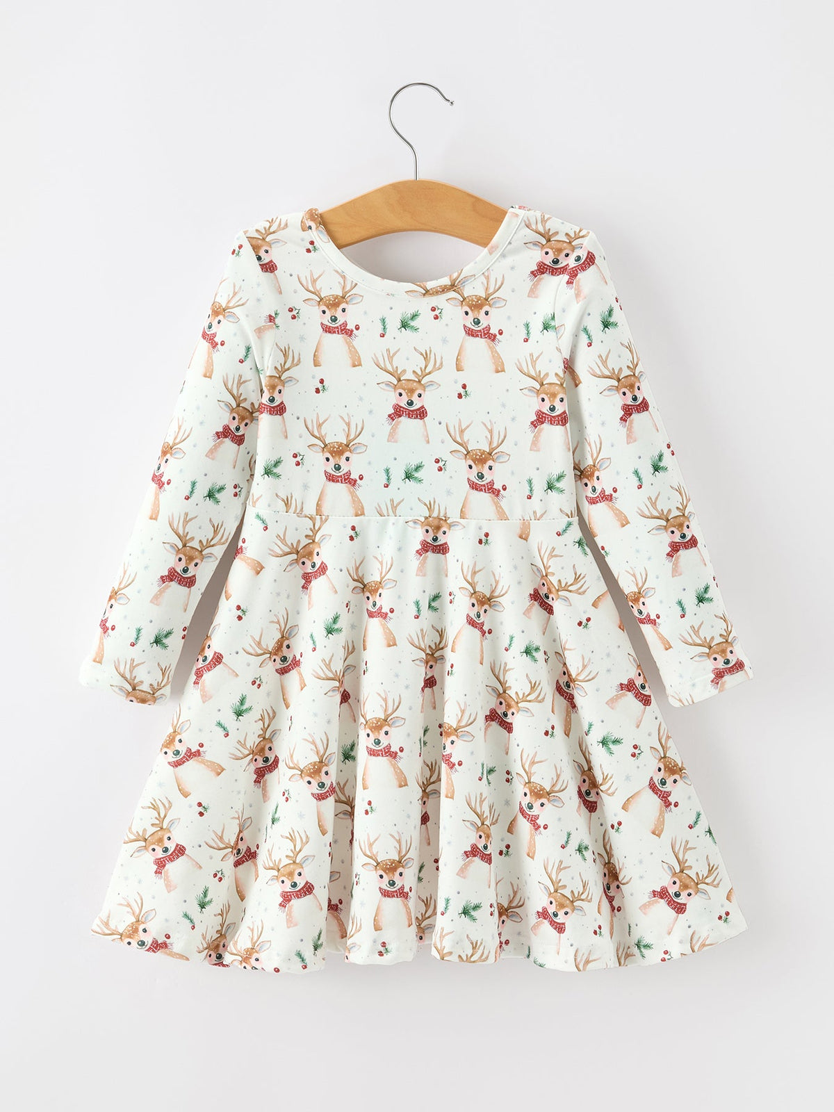 Reindeer Christmas Twirl Long Sleeve Dress
