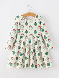 Santa & Christmas Tree Print Twirl Dress