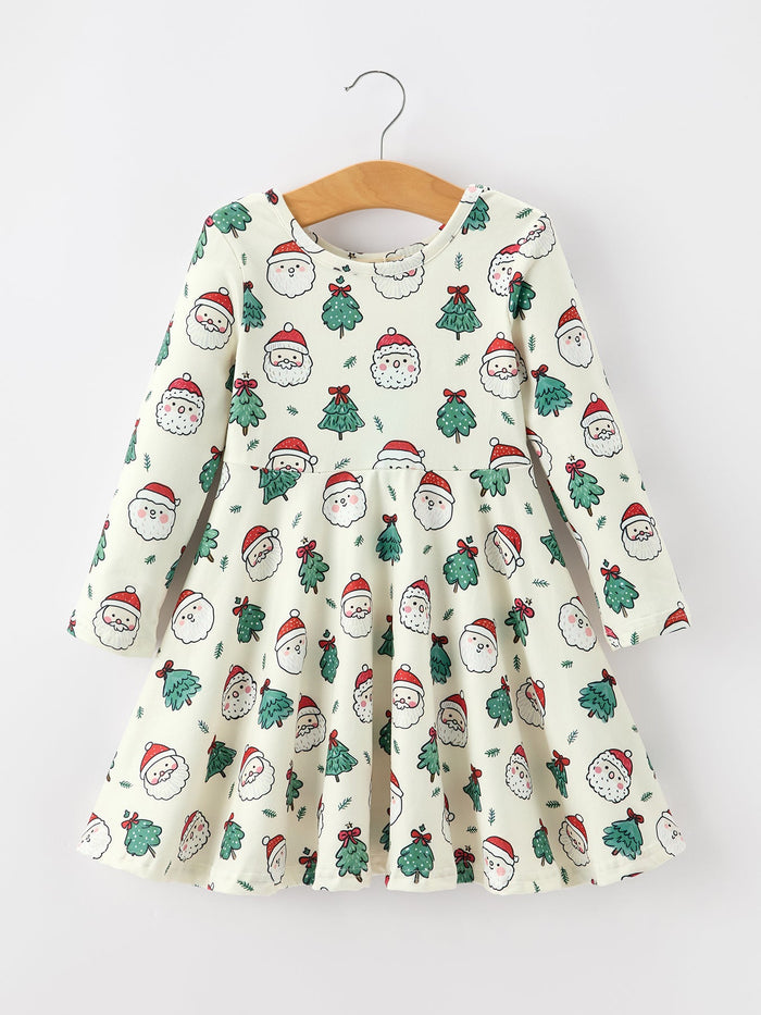 Santa & Christmas Tree Print Twirl Dress