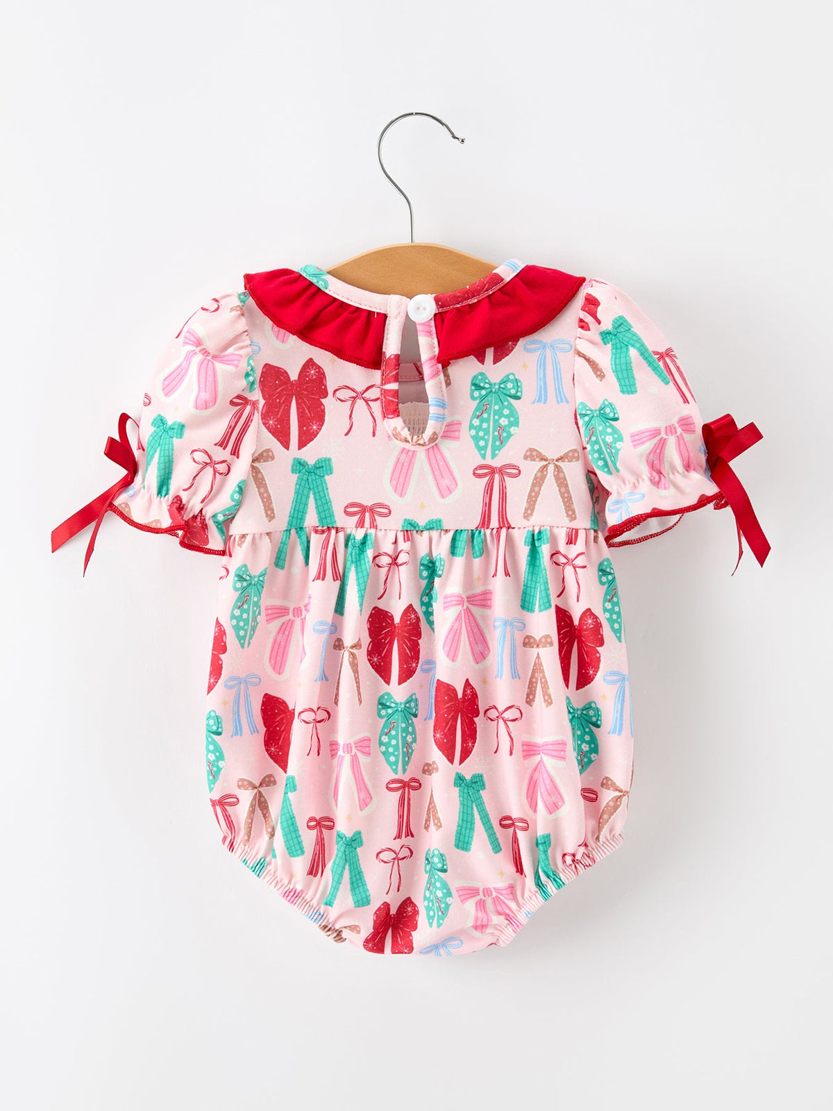 Christmas Smocked Bubble Romper Bow Print