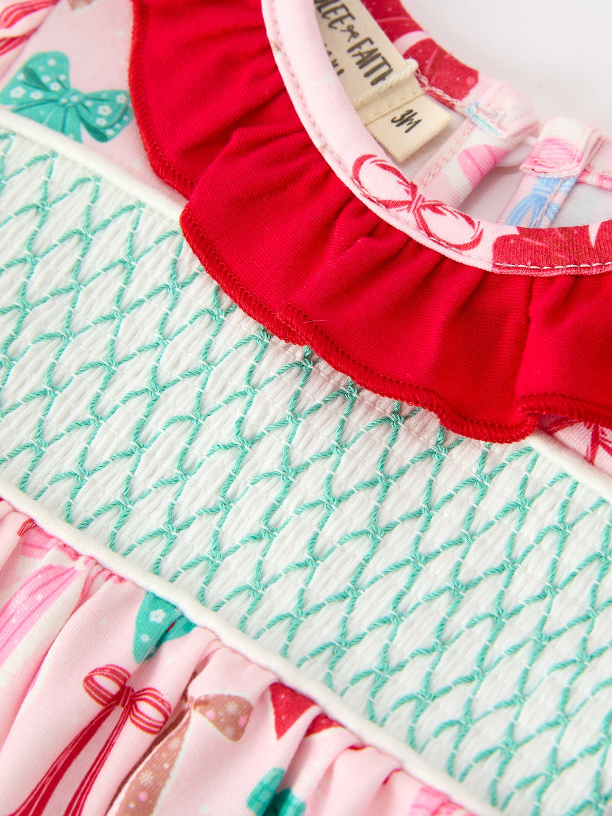 Christmas Smocked Bubble Romper Bow Print