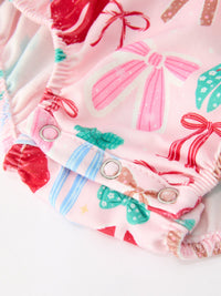 Christmas Smocked Bubble Romper Bow Print