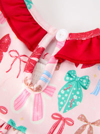 Christmas Smocked Bubble Romper Bow Print