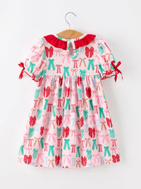 Christmas Smocked Dress Red Green Bow Holiday Party Dress