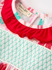 Christmas Smocked Dress Red Green Bow Holiday Party Dress