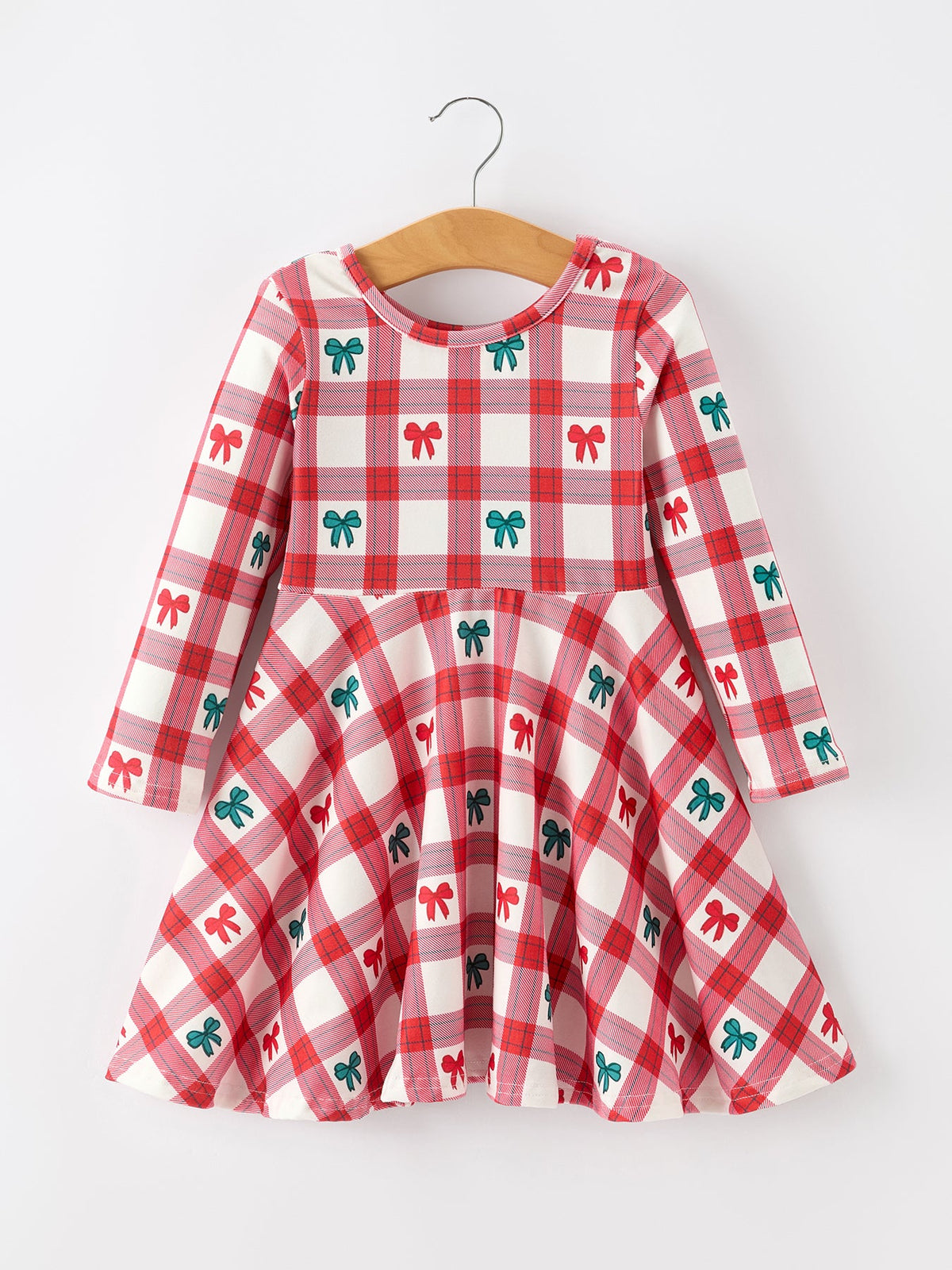 Christmas Candy Cane & Bow Plaid Twirl Dress