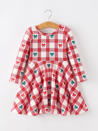 Christmas Candy Cane & Bow Plaid Twirl Dress
