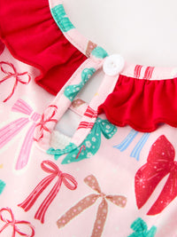 Christmas Smocked Dress Red Green Bow Holiday Party Dress