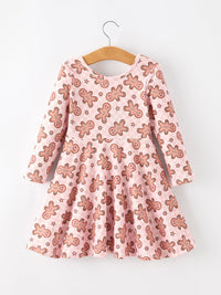 Gingerbread Print Twirl Long Sleeve Dress