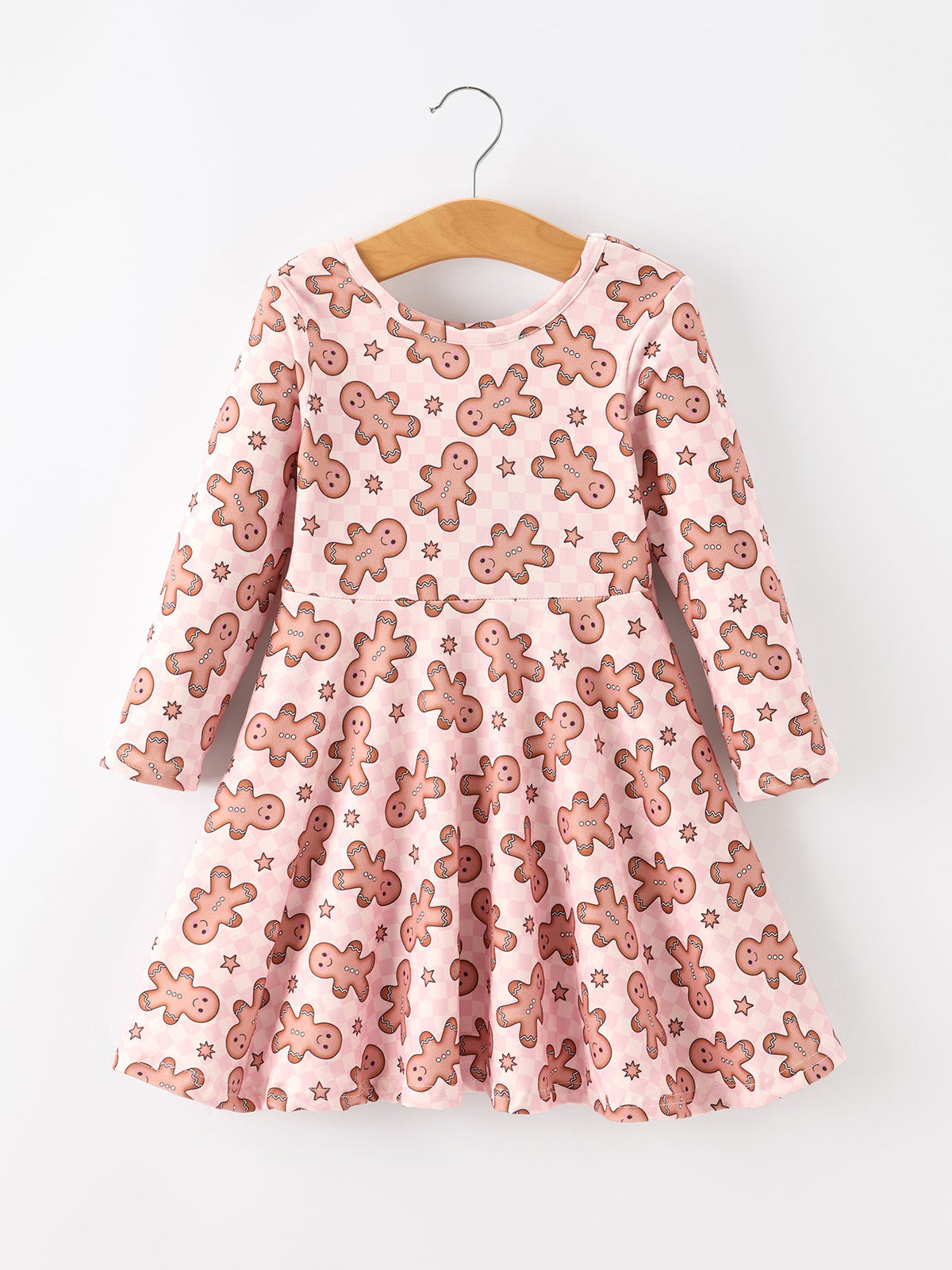 Gingerbread Print Twirl Long Sleeve Dress