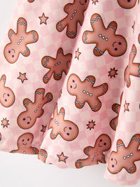 Gingerbread Print Twirl Long Sleeve Dress