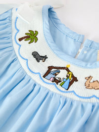 Christmas Nativity Smocked Baby Bubble Romper