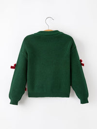 Jolly Candy Cane Bow Knit Sweater