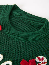 Jolly Candy Cane Bow Knit Sweater