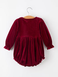 Christmas Burgundy Velvet Plaid Bow Romper